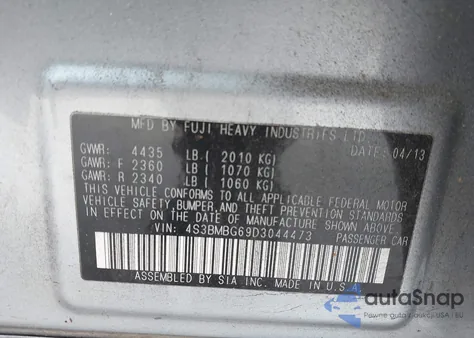 2013 Subaru Legacy 2.5 I Sport z USA, uszkodzony, nr VIN 4S3BMBG69D3044473